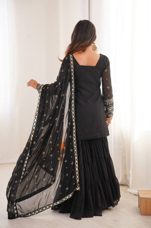 Black Sequin Work Ruffle Sharara Suit Set
