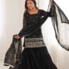 Black Sequin Work Ruffle Sharara Suit Set