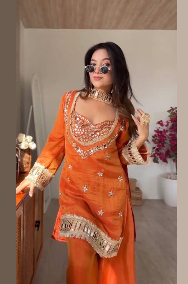 Rust Orange Mirror Work Palazzo Suit