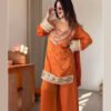 Rust Orange Mirror Work Palazzo Suit