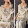 Off White Mirror Work Palazzo Suit
