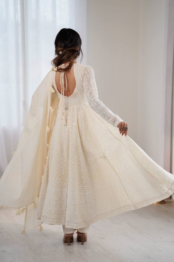 Off White Lucknowi Anarkali Suit Set