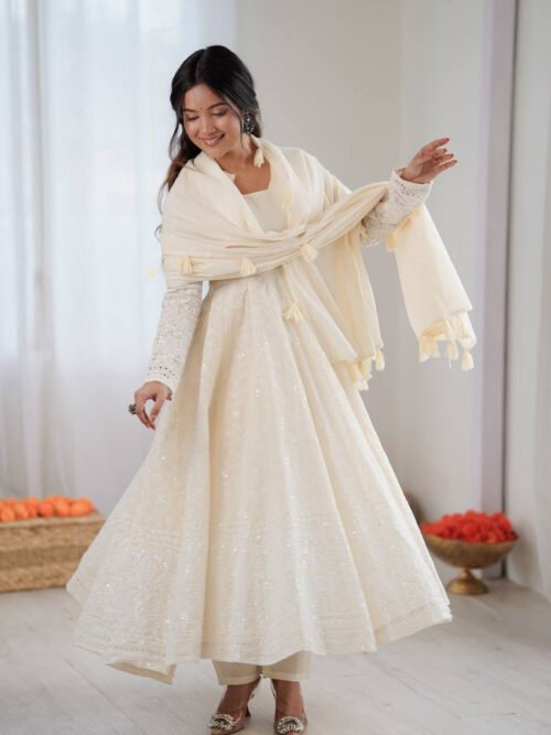 Off White Lucknowi Anarkali Suit Set