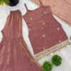 Rust Brown Fendy Silk Sharara Suit with Real Mirror