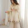 Ivory Tebby Organza Silk Sharara Suit with Real Mirror Lace Work