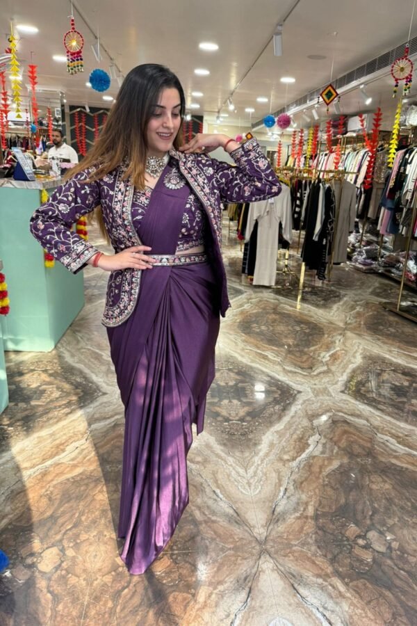 SST-1078_3.jpg Wine Rangoli Silk Ready-to-Wear Saree with Embroidered Blouse, Koti