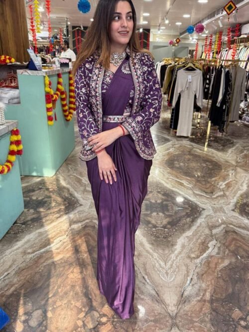 ST-1078PURPLE_1.jpg Wine Rangoli Silk Ready-to-Wear Saree with Embroidered Blouse, Koti