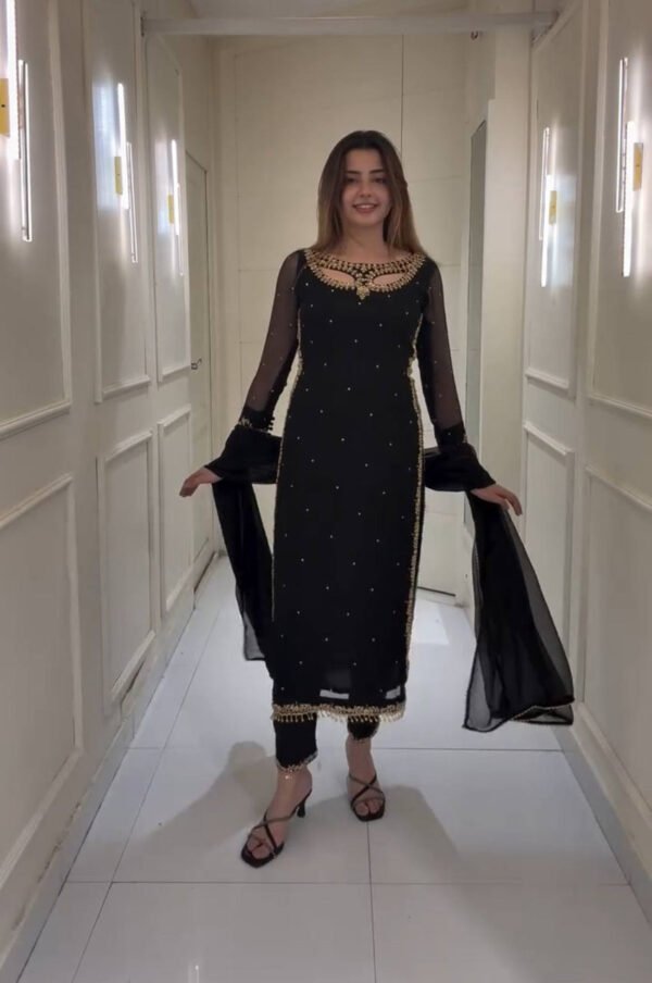 Black Color Designer Suit Set with Pearl Moti Work
