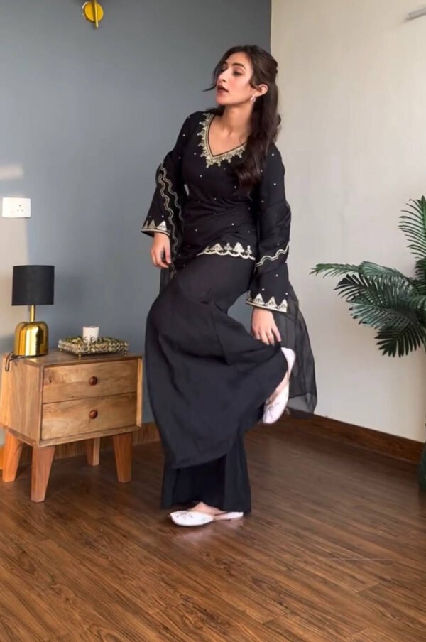 Black Roman Silk Palazzo Suit
