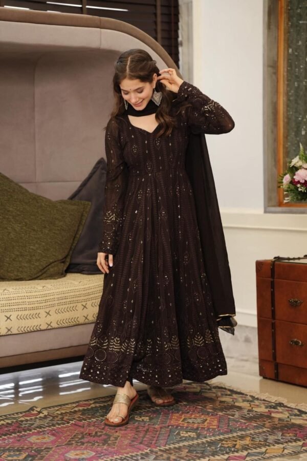 Elegant Black Embroidered Georgette Suit Set with Dupatta