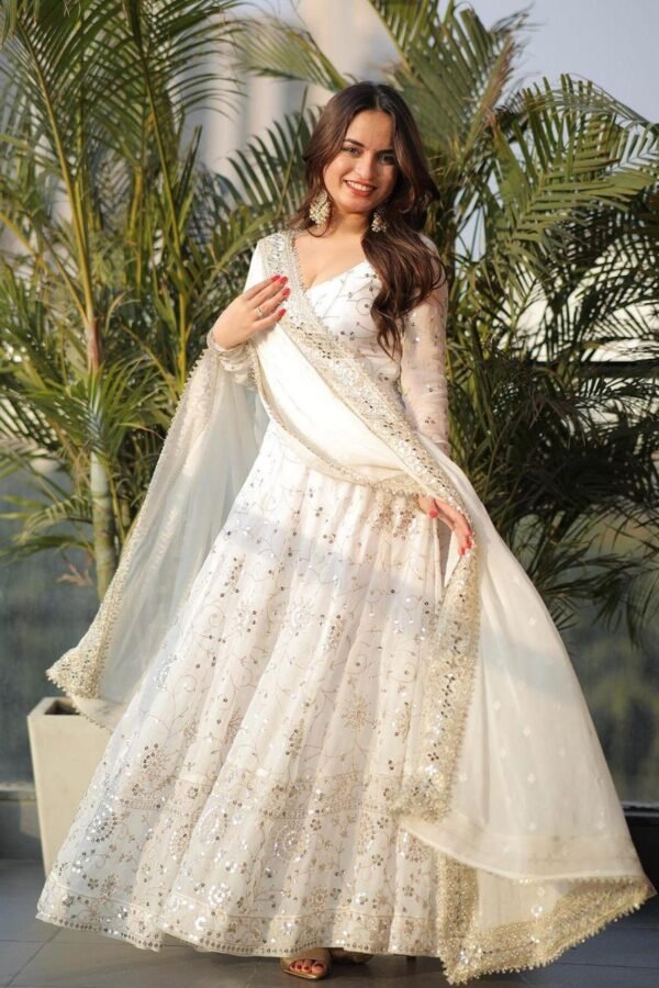 Luxurious White Gown with Sequence Work & Dupatta