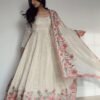 Off-White Vichitra Silk Gown Set