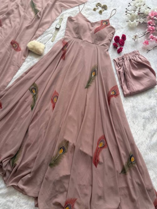Old Rose Georgette Handpainted Anarkali Suit