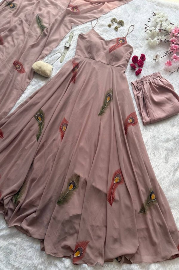 Old Rose Georgette Handpainted Anarkali Suit