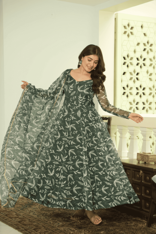Elegant Green Tebby Organza Printed Anarkali Set
