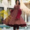 Traditional Ajrakh Print Maroon Cotton Anarkali Suit