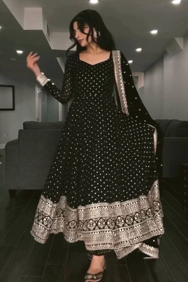 Black Sequins Work Suratikart Anarkali Suit Set