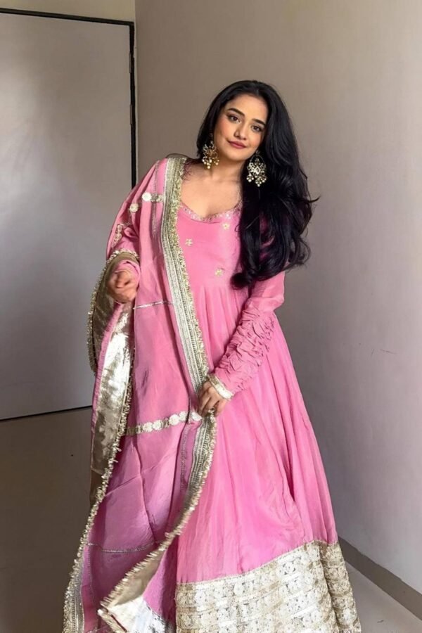 Pink Elegant Chinon Embroidered Suit Set
