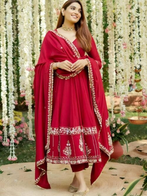 Red Wedding Wear Heavy Embroidered Anarkali Suit