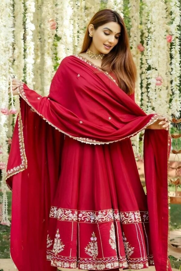 Red Wedding Wear Heavy Embroidered Anarkali Suit