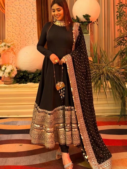 Black Bollywood-Style Embroidered Anarkali Set