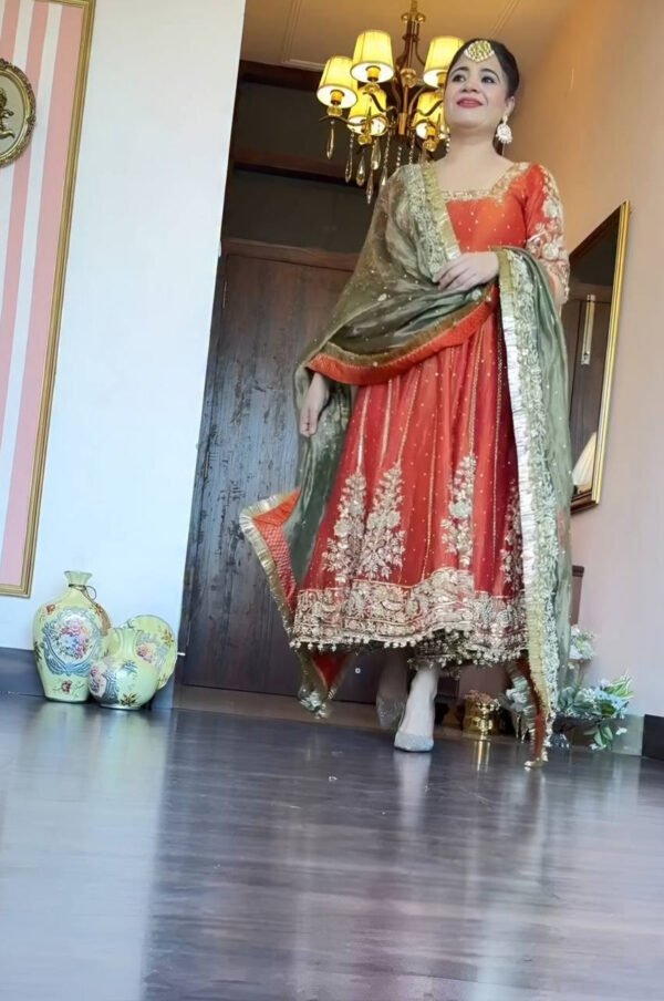 Orange Wedding Wear Anarkali Suit Set