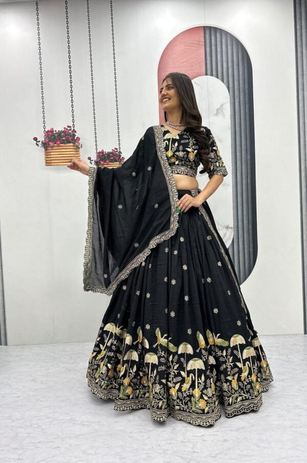 Black Color Thread Work Lehenga Choli