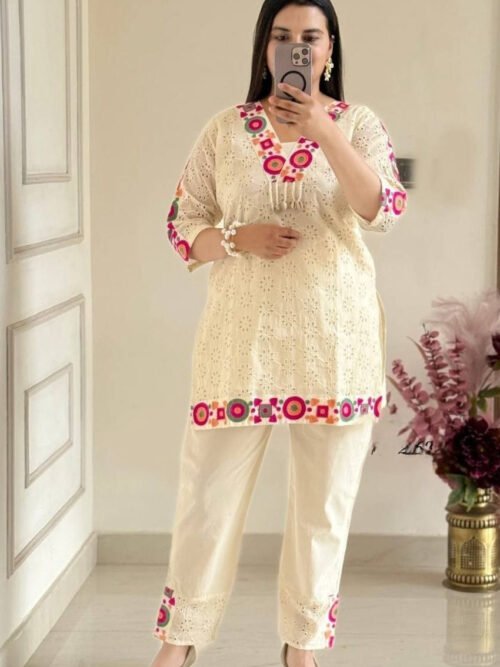 Festival Special Off White Khadi Cotton Co-Ord Set