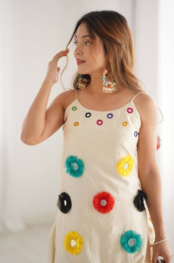 Khadi Cotton Base Dhoti Kurta Set with Mirror Khatli Work