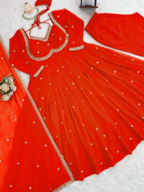 Orange Color Apsara Suit Set with Sequence Work
