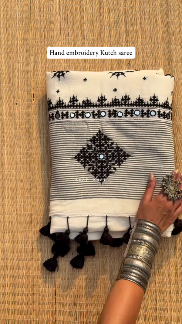 Premium Cotton Saree with Hand Embroidery 🖤