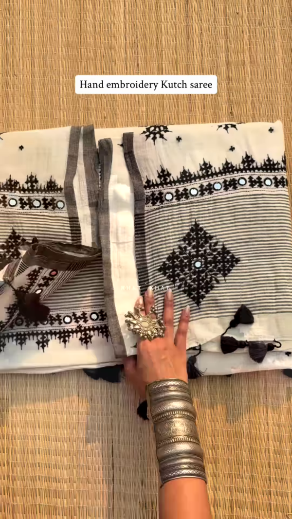 Premium Cotton Saree with Hand Embroidery 🖤