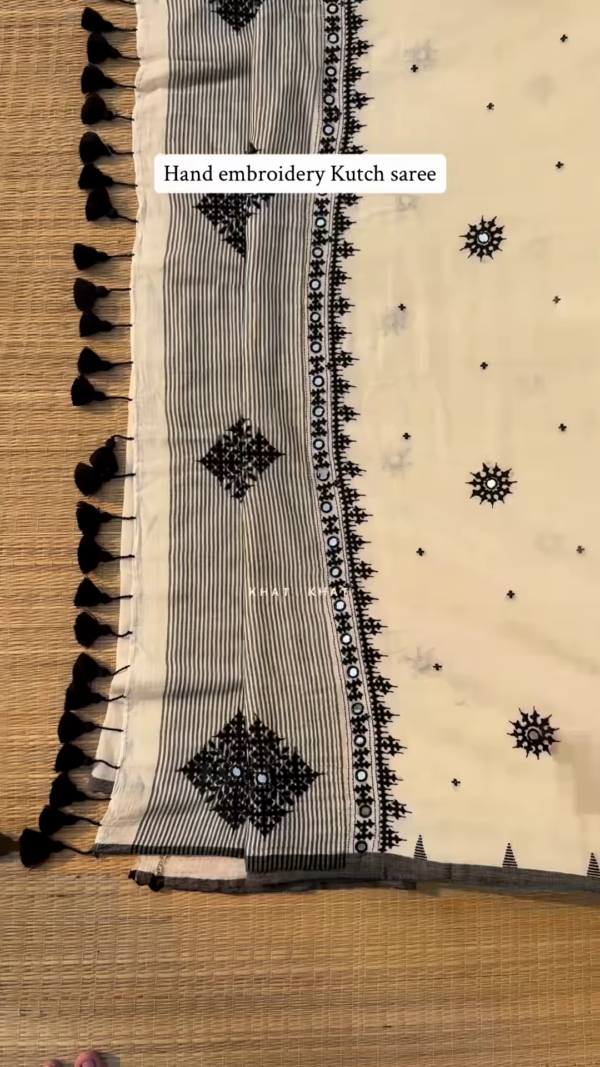 Premium Cotton Saree with Hand Embroidery 🖤