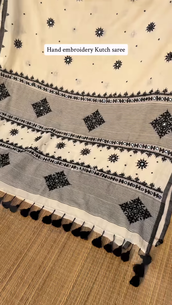 Premium Cotton Saree with Hand Embroidery 🖤