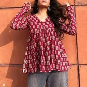 Women Cream Base Red Rose Floral Printed Long Shirt