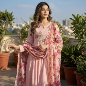 Beige Rose Embroidered Suit