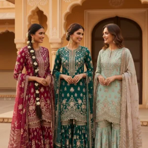 Champagne Gold Wrap Kurta with Flared Palazzo